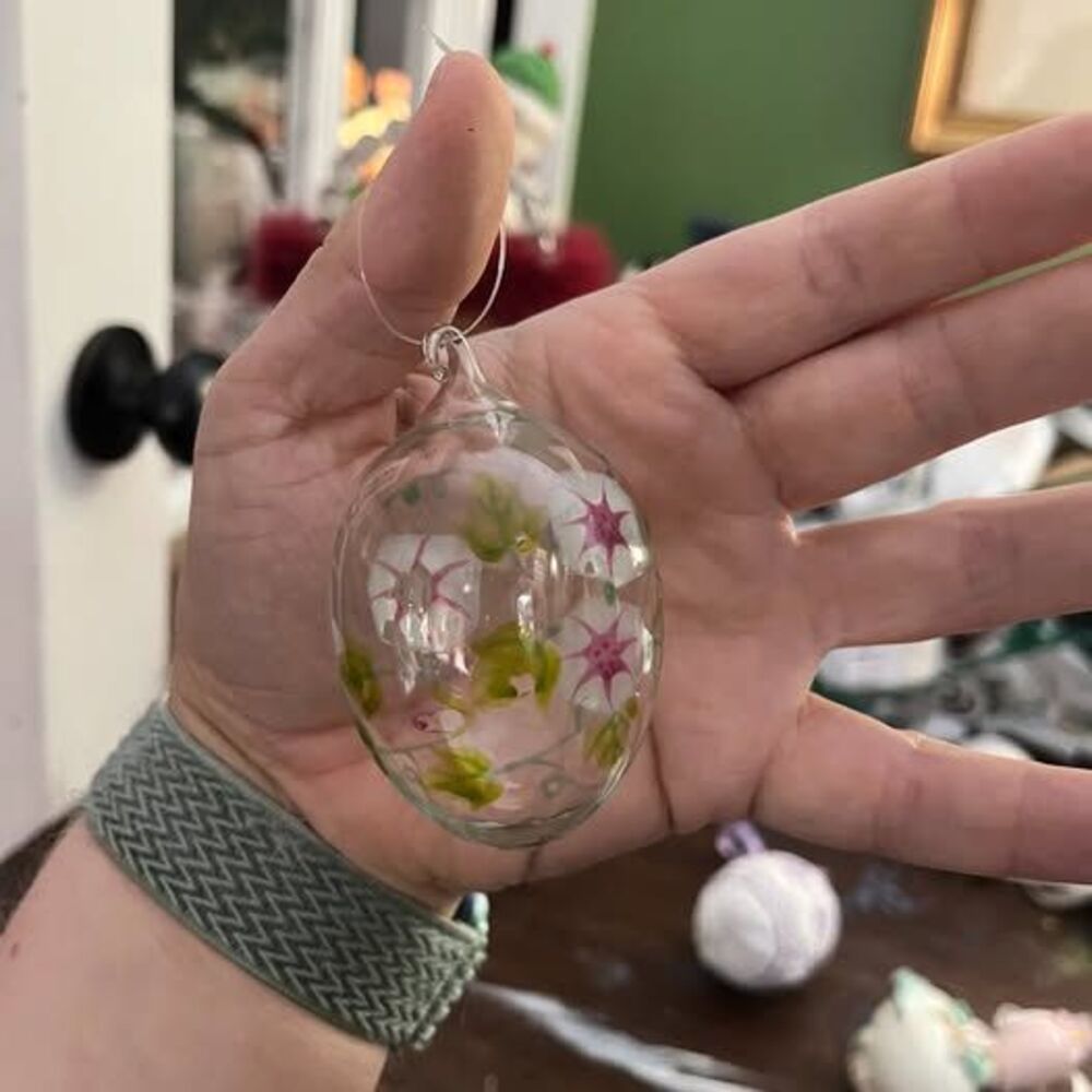 Hand-Painted Glass Floral Egg Ornament